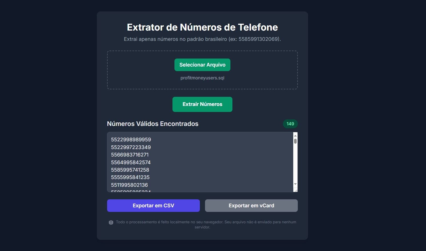 Capa do produto Extrator de telefones de MSQL